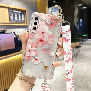 Silicone Protective Case for Samsung Galaxy S23 S24 S25 S26 Womens Style Crossbody Lanyard Anti-fall Full Cover Transparent