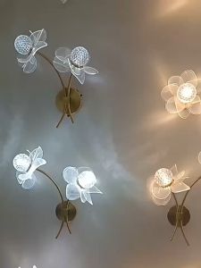 Three Color Lights Golden Modern Acrylic Simple Bedroom Sconce Light Nordic Creative Flower Living Dining Room Background Wall Lamp