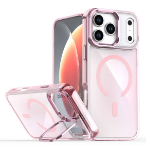 For Magsafe Magnetic Wireless Charging Luxury Solid Color Border Lens Bracket Matte Phone Case For iPhone 17 Pro Max Back Cover