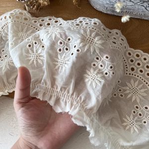 High-End Cotton Embroidered Flower Lace Trim Handmade DIY Decorative Fabric with Hollow out Design And Wide Pleats