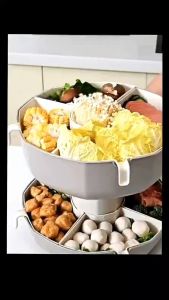 2 Tier Draining Basket Multi Grids Hot Pot Round Fruit Basket Rotating Storage Rack Vegetable Stand Kitchen Organizer food tray