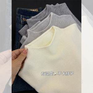 Soft Thickened Fleece Knitted Sweater Womens Mid-Neck Cashmere Top Half-High Collar Comfortable Stretchy Korean Style Long Sleeve