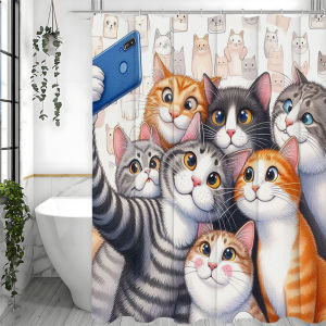 Cute Cartoon Cat Photo Shower Curtain Bathroom Decorative Shower Curtain Waterproof Shower Curtain with Hooks