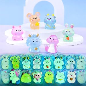 Luminous Zodiac Animal Figurines Set of 12 Resin Craft Night Light Home Decor Mini Sculptures Dragon Tiger Rat Rabbit Ox Horse Sheep Dog Pig Monkey Chicken Snake