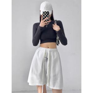 Quần Short Thể Thao Thường Ngày Cho Nữ Quần Ống Rộng Thẳng Có Dây Rút Quần Dài Năm Điểm Mới Rộng Rãi Quần Nỉ Mỏng Mùa Hè