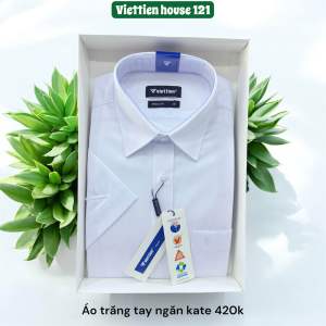 Áo sơ mi trắng trơn Việt Tiến tay dài + ngắn tay vải kate