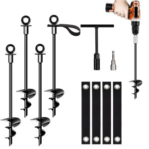 Set of 4 Ground Anchor Trampoline with Straps Resistant High Wind Heavy Duty Ground Anchor for Tent Swing Gazebo Garden Shed