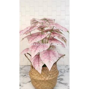 Pohon Artificial Tanaman Hias Daun Calladium Pink Full X18 Semilatex Artificial Cover Purun Belly Hiasan Ruangan Aesthetic