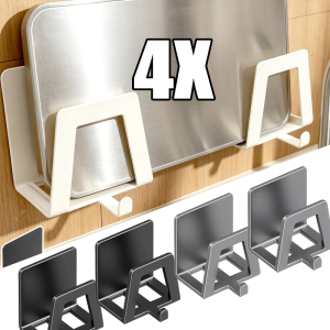 4Pcs Punch-Free Self-Adhesive Stainless Steel Sponge Holders / Wall Mount Sink Drain Drying Storage Racks / Multi-Purpose Hook Organizer with Strong Adhesive Stickers / Ideal Kitchen Rack for Sponges Brushes and Soap Drainage Storage