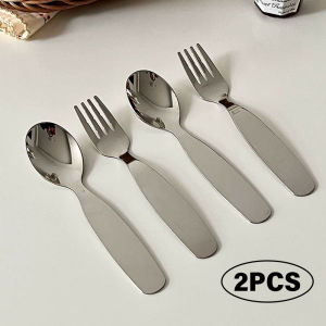 YESPERY Childrens Tableware Stainless Steel Spoon Fork Set Handle Thickened Toddler Child Spoons Learning Eating Small Spoon Forks