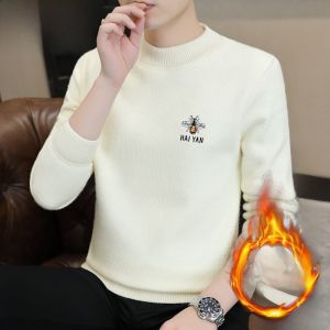 HENGYUANXIANG | Hengyuanxiang Mens Thickened Half-High Collar Sweater Winter Fashion Warm Base Layer Knitted Shirt Polyester Nylon Fiber