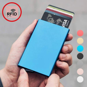 CEXIKA | Rfid Smart Wallet Card Holder Metal Thin Slim Men Women Wallets Pop Up Minimalist Wallet Small Black Purse Vallet Walets for Men