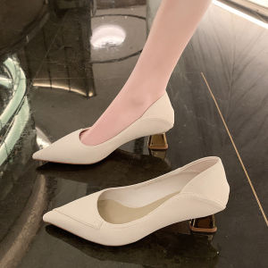 IELGY Pointed-toe french low heeled mules womens 2024 nude light occupation