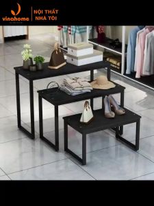 VNS-038 Kệ trưng bày giày dép túi xách phụ kiện cho cửa hàng thời trang shop cao 50 70 90cm khung sắt mặt gỗ