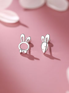 OUGUI | Hypoallergenic Asymmetric Rabbit Carrot Sterling Silver 999 Earrings