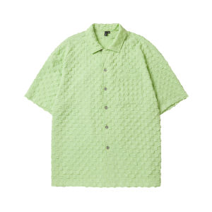 NMAX Summer New Large Size Mens Casual Shirt Half Sleeve Loose Fit Pleated Texture Short Sleeve Checkered Pattern Leisure Shirt