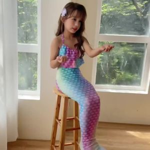 Princess Mermaid Tail Swimwear Childrens Performance Photography Costume Toddler Girls Bikini Outfit Polyester Elastic Fiber