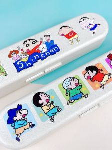 Portable Cartoon Character Lunchware Set Fork Spoon Chopsticks Box Plant Fiber High Temperature Resistant Eco-Friendly for Students