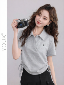 YOUXIANG | Áo Thun Tay Ngắn Màu Xám