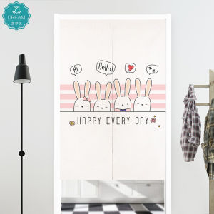 Nordic Style Cartoon Rabbit Door Curtain Cute Girl Home Use Bedroom Partition Curtain Childrens Room Bathroom Hanging Curtain Magic Tape