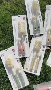 3 in 1 Infant Baby Sponge Milk Bottle Cleaning Tool Milk Bottle Brush Set Kitchen Cleaning Brush Straw Brush