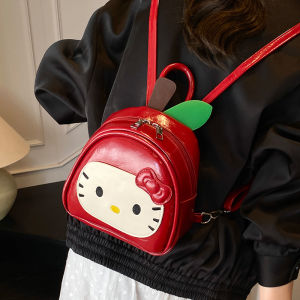 Cute KT Cat Casual Leisure Backpack Youth Travel Versatile Small Bag Soft PU Material Zipper Closure Korean Style Shoulder Bag