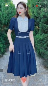 Đầm midi dáng xòe phối cườm phong cách thanh lịch