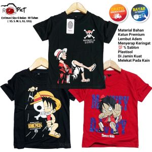 Atasan Baju Kaos Anak Laki Laki One Piece Monkey DLuffy Cotton 30s Fashion Santai Katun Lembut