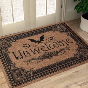 VIKAMA Unwelcome Halloween Door Mat Gothic Non Slip Entry Rug Spooky Front Door Carpet Home Decor Floor Mat