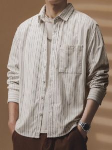 Retro Japanese Style Loose Fit Long Sleeve Corduroy Shirt Mens Casual Workwear Jacket Autumn Season Comfortable Outerwear