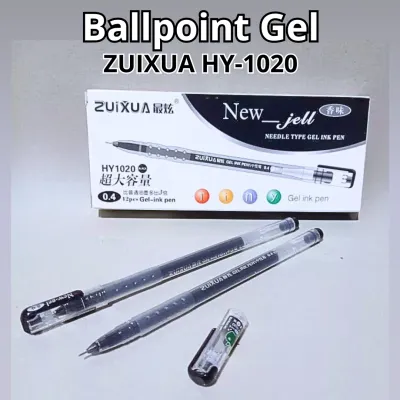 Pulpen 1 Box Isi 12 Pcs Zuixua New Jell HY1020 Ballpoint Tinta Hitam 0.4 Gel Ink Pen