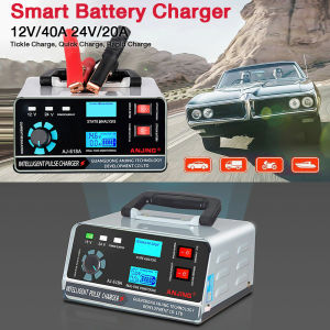 Car Battery Charger 12/24V 400W 400A Heavy Duty Battery Copper Wire Intelligent Fully Automatic Five Level Pulse Repair Battery Fast Charging