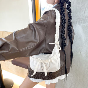 Ballet Girl Style Butterfly Knot Underarm Bag Versatile Single Shoulder Crossbody Bag Folded Design Mini Size Soft Oxford Cloth