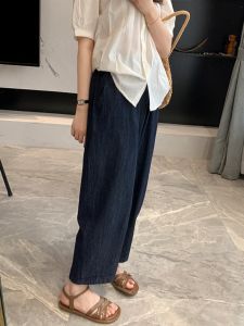 กางเกงยีนส์ทรงตรงเอวสูงหลวมๆ ทรงสลิมฟิตสำหรับผู้หญิง กางเกงขายาวทรงหลวมสไตล์ย้อนยุคสำหรับฤดูใบไม้ผลิและฤดูใบไม้ร่วง