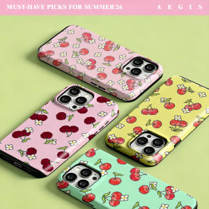 Potdemiel | Pixel Cherry Daisy Seamless Double Layer Hard Shell for iPhone 17 16 15 14 Plus 13 Pro Max Anti-Drop Shockproof PC Case