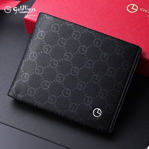 Goldlion Mens Wallet Genuine Leather Short Printed Design 2025 New Style Money Clip with Drivers License Slot Youth Fashion