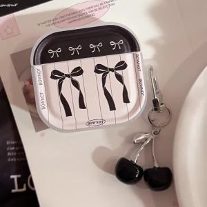 Ốp Tai Nghe AirPods Pro 3 Bluetooth Phong Cách Sweet Cool Đen Hồng Nơ Kèm Móc Cherry Cho AirPods Pro 3 AirPods 4 3 2 1 Pro Chống Sốc