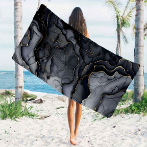 black gold marble alcohol ink Quick Drying Microfiber Beach Towel Lightweight for Swimming Camping Yoga - Bath Towel