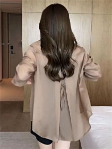 เสื้อเชิ้ตผ้าชีฟองกันแดดสำหรับผู้หญิง ทรงหลวม สไตล์เกาหลี แขนยาว ปกโปโล คอตั้ง เสื้อคลุมกันหนาวแบบบาง ลำลอง สำหรับฤดูร้อน