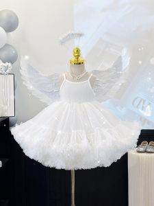 Summer Angel White Princess Skirt Dress Childrens Dance Little Girl Cute Fluffy Fairy Tale Style Clothing Kids Fashion