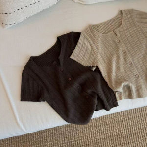CHOEFULYN | Áo Thun Cardigan Dáng Elegance Ôm Vai Tay Ngắn