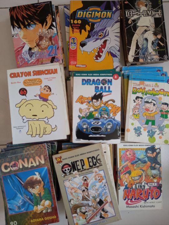 komik anak remaja one piece/Dragon Ball/crayon shinchan/bleach/new kobochan/kariage kun/death note/Eyeshield 21/digimon/doraemon/miiko/bobo/dll