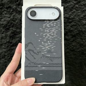 Luxury Carbon Fiber Kevlar Texture PC Phone Case For iPhone Air 17 16 15 14 13 Pro Max Mountain Island Starry Sky Pattern Cover