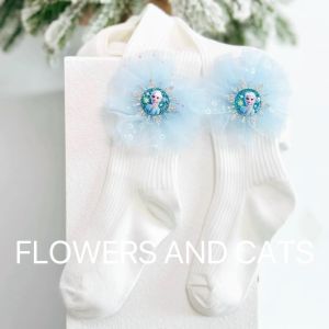 Red Butterfly Knot Princess Style Mid-Calf Socks for Girls Autumn Winter Dragon Year New Year Childrens Tights Flowers And Cats