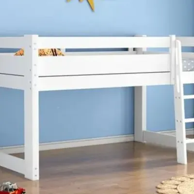 Multifunctional Childrens Bed Half Height with Bookshelf and Closet