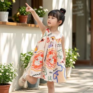 Summer Lightweight Han-style Forest-inspired Printed Flared Sleeveless Jumper Dress