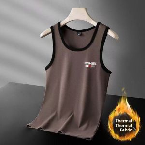 Mens Fleece Lined Thick Warm Trendy Midlife Inner Vest Autumn Winter Cold Resistance Heat Retention Jacket Standard Fit round Neck