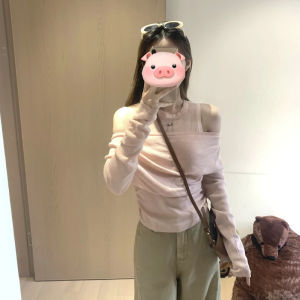 BINKAFENNY | Pure Desire Spicy Girl One Shoulder Long Sleeve Knitted Sweater Womens Autumn Design Sensation Shoulder Exposure Unique Top