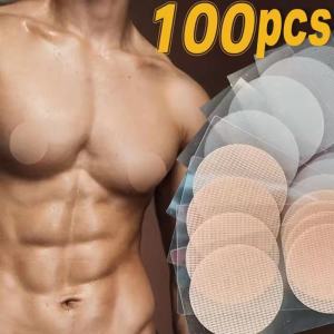 100Pcs Disposable Men Nipple Cover Self-adhesive Waterproof Traceless Chest Stickers Breathable Breast Patch for Men Running Sports
