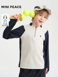Mini peace | Áo Thun Dài Tay Slim Đứng Cổ Thể Thao Màu Khối Cho Bé Trai